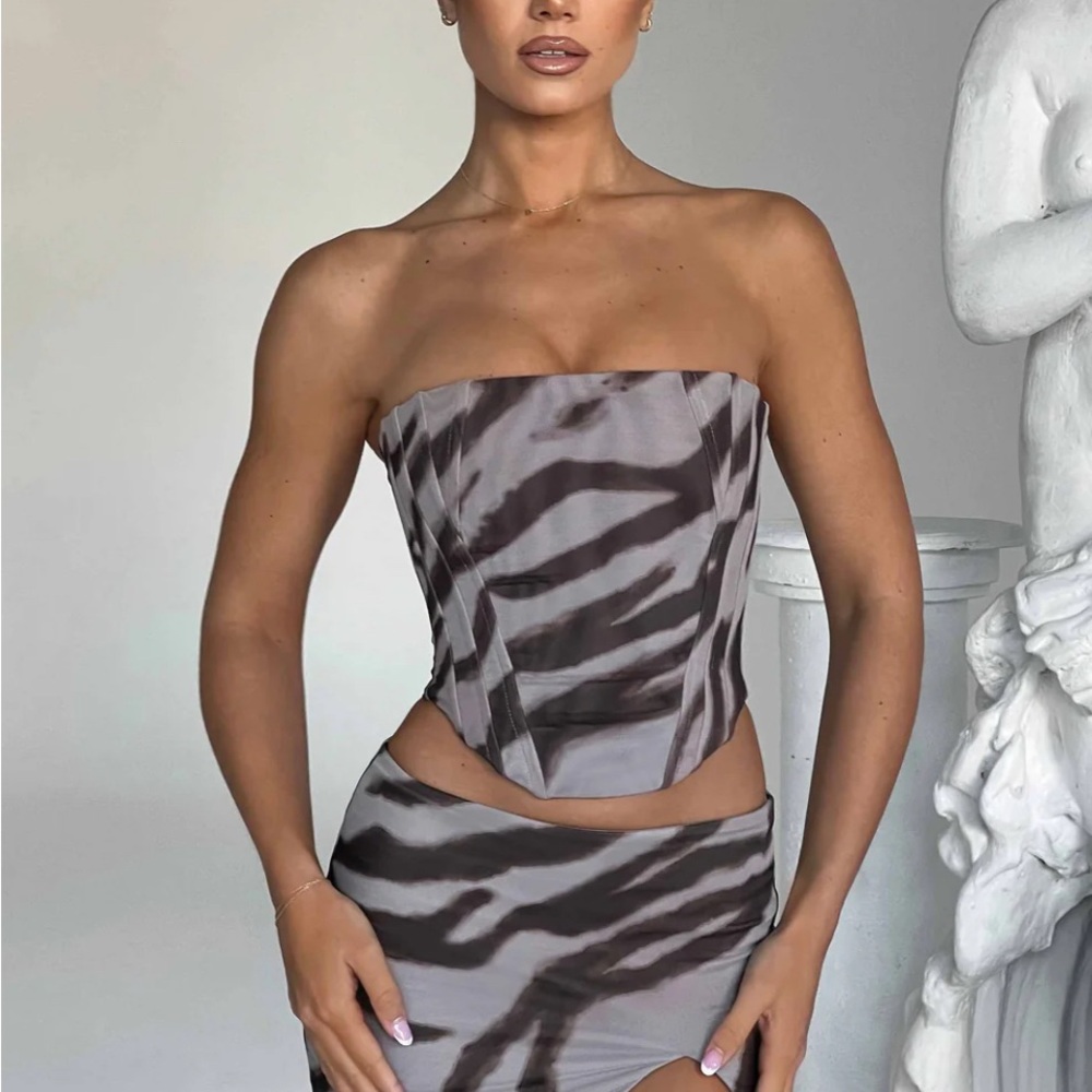 2 PIECE SET ALERT: Strapless Zebra Print Top and Skirt Set